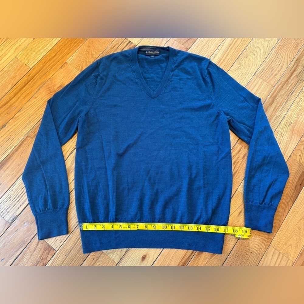 Brooks Brothers Sweater Mens Size L 100% Wool Italian Yarn Pullover V-neck Blue - Picture 11 of 11